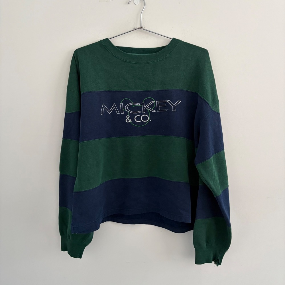 Vintage Mickey & Co Disney Striped Sweatshirt Green Navy XL